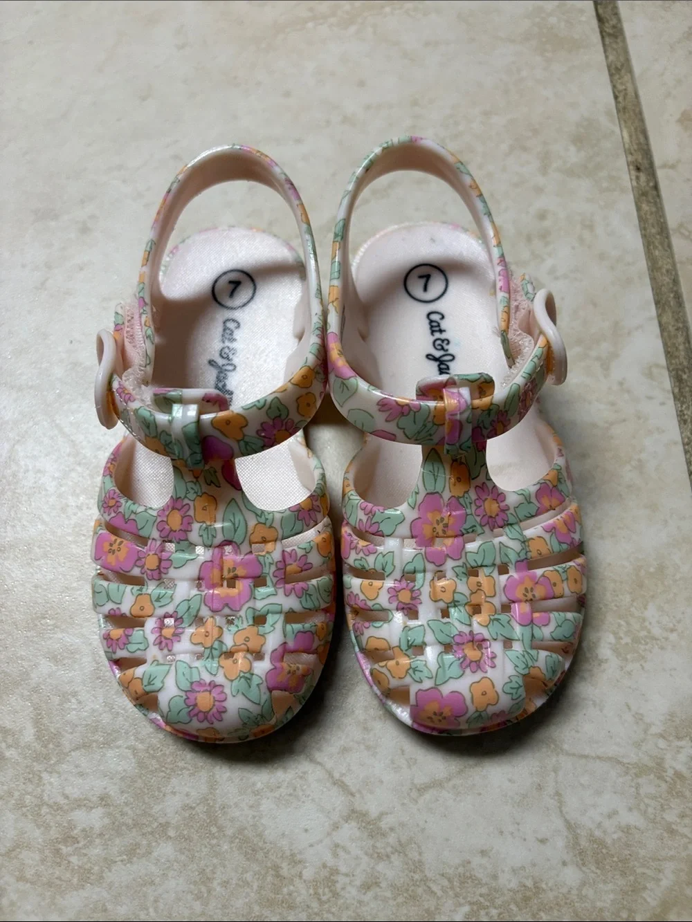 Cat & Jack Pink Floral Jelly Sandals with Pastel Accents